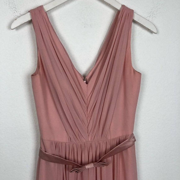 Dessy Collection pink belted maxi dress gown - Picture 2 of 4